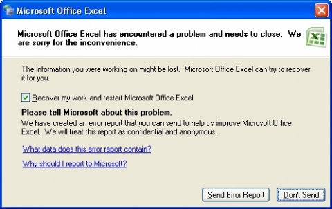 Excel 2007 Crash on exit